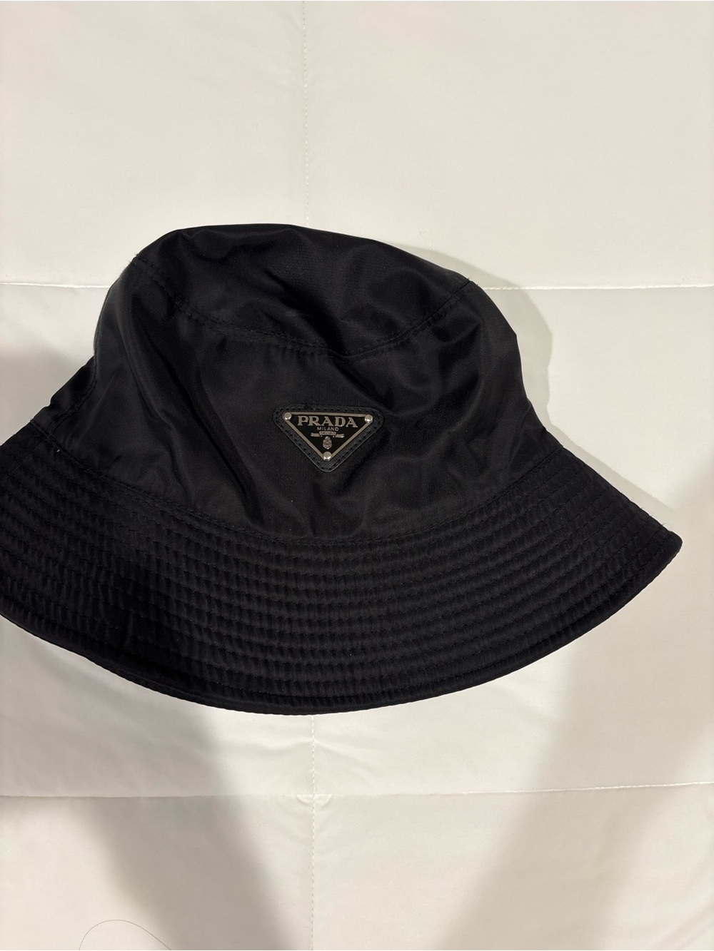 Prada Black Re-Nylon Bucket Hat with Triangle Logo